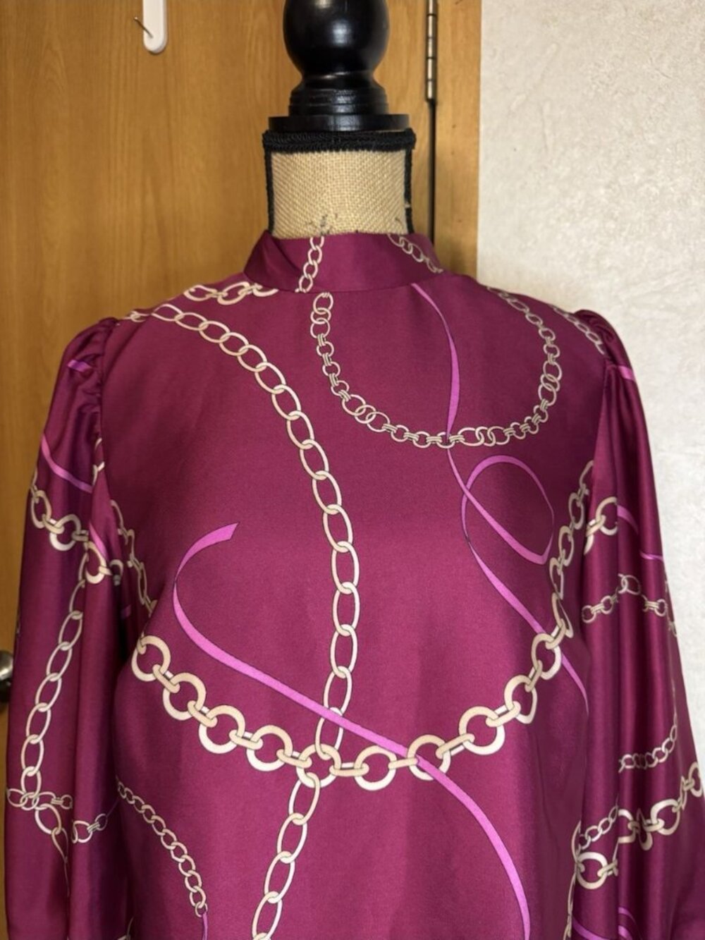 ANN TAYLOR Chain Print Tunic Dress Satin Puff Sleeve MEDIUM Quiet Lux Office - Picture 10 of 10
